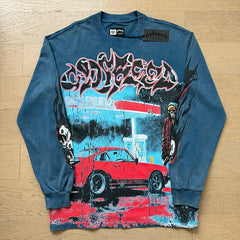 GodSpeed Washed Black Motorcycle Graphic Long Sleeve T-Shirt