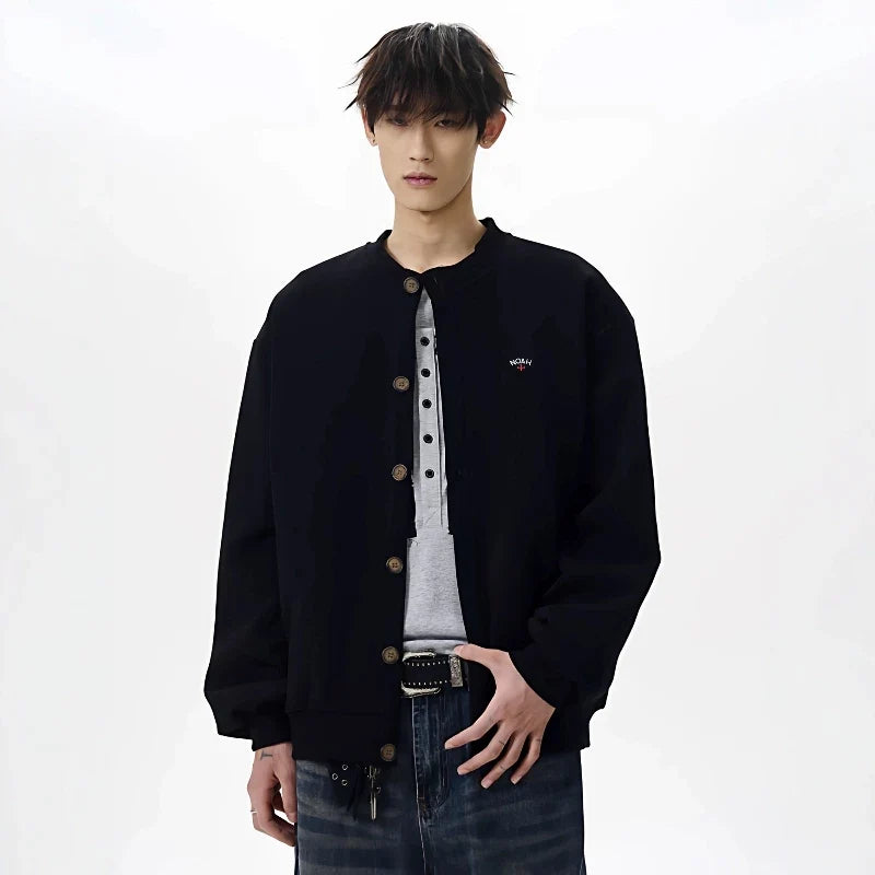 NOAH MARS Men Oversized Zip Cardigan Sweatshirt Chest Cross Embroidery Logo