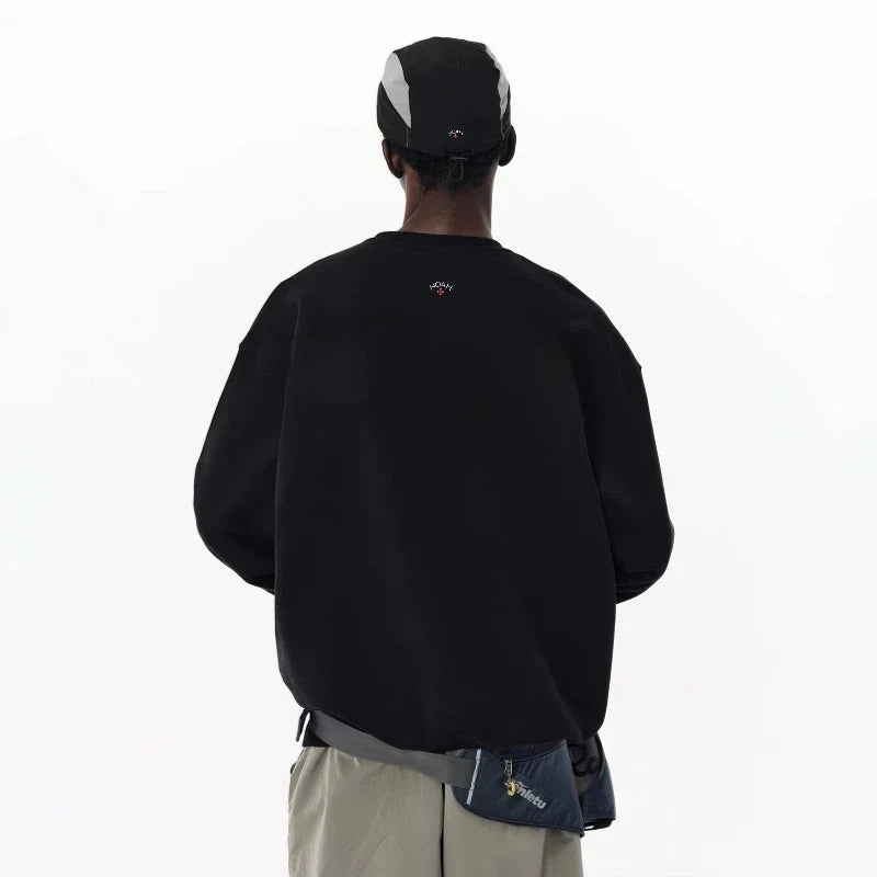 NOAH MARS Simple Thread Splicing Crew Neck Sweatshirt Back Mini Cross Graphic