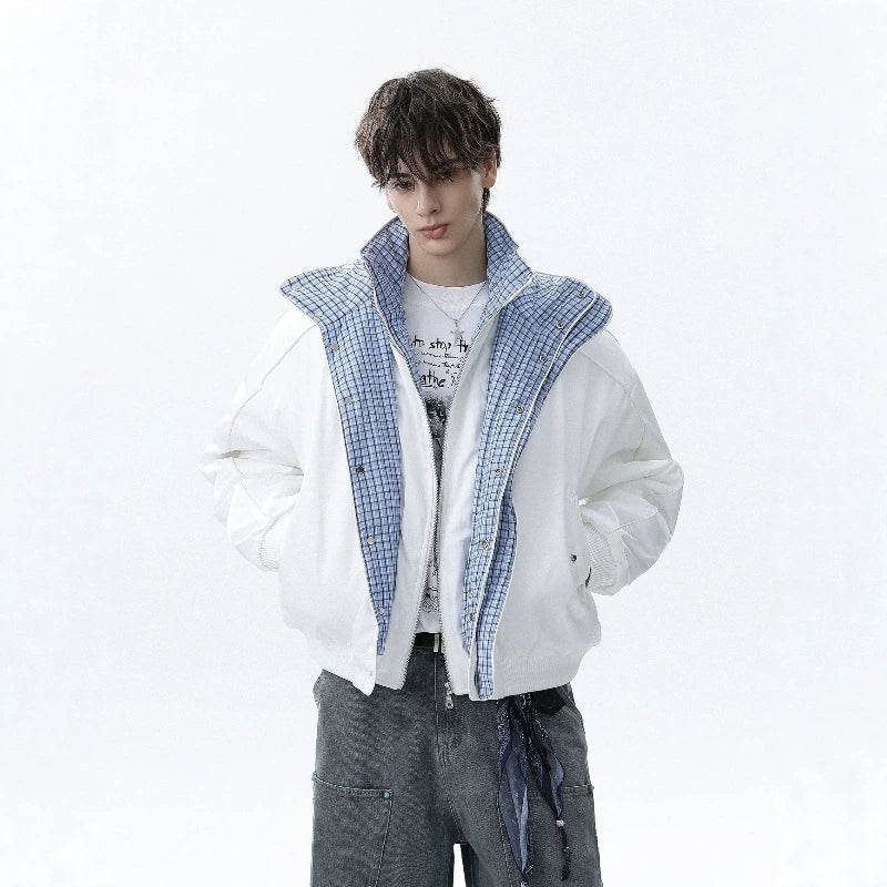 NOAH MARS Old Money Pattern Splicing Loose Warm Short Cotton Coat for Men