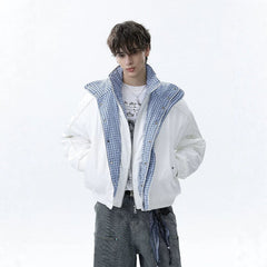 NOAH MARS Old Money Pattern Splicing Loose Warm Short Cotton Coat for Men