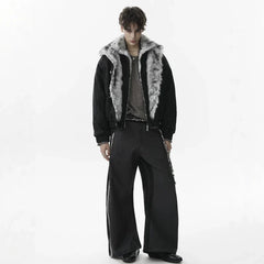 NOAH MARS Fur Collar Lapel Velvet Lined Mountain Print Men Winter Cotton Jacket Old Money