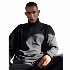 NOAH MARS Men Mock Neck Black Embroidered Long Sleeve Cotton Base Tee
